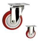 Customize Stainless Castor Wheels 4" Soft Red Wheel Medium Duty PU Threaded Stem Total Lock Casters