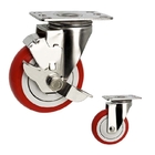 5 Inch Medium Duty Red PU Swivel Locking Stainless Steel Casters With Dust Covers
