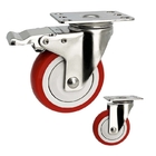 4 Inch Red Polyurethane Swivel Plate Stainless Steel Casters 110kg Load Capacity