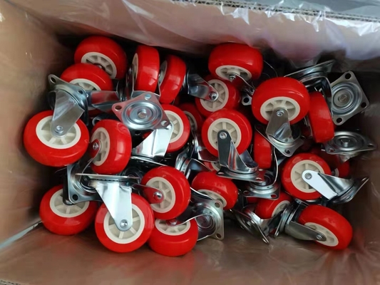 1.5" Rigid Plate Red PU Light Duty Casters  For Bed Drawers