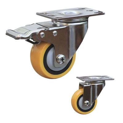 176lbs 75mm Yellow SS Heavy Duty Trolley Wheels Caster Wheels For Food Trolleys