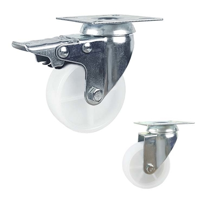 4inch Solid Wheel Screw Fixed Rigid Plate White PP Light Duty Casters For Misting Fans