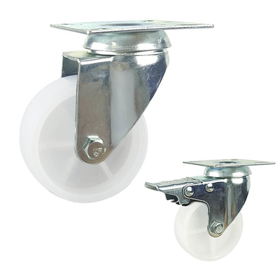 4inch Solid Wheel Screw Fixed Rigid Plate White PP Light Duty Casters For Misting Fans