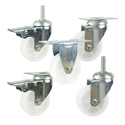 4inch Solid Wheel Screw Fixed Rigid Plate White PP Light Duty Casters For Misting Fans