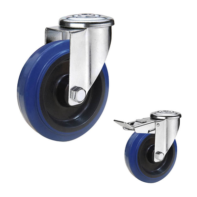 8 Inch Blue Bolt Hole Swivel Rubber Rigid Caster Thermoplastic 400kg With Brake