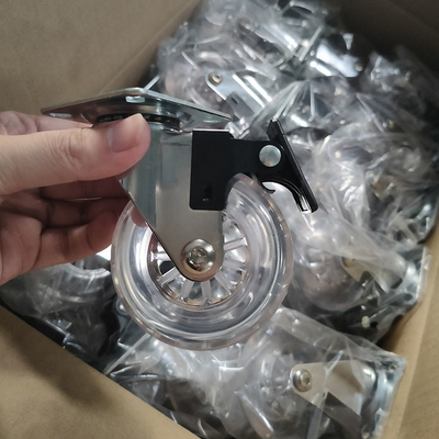 50mm Transparent Furniture Casters For Threaded Stem Chrome Painted Soft Castors Swivel With Lock