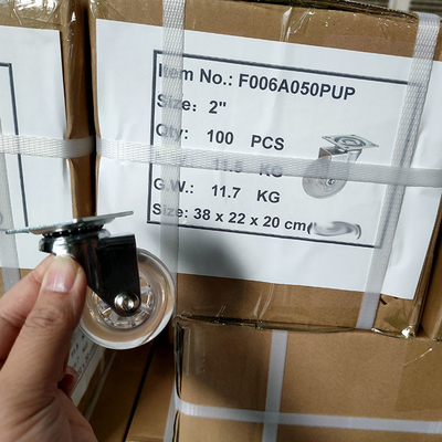 50mm Transparent Furniture Casters For Threaded Stem Chrome Painted Soft Castors Swivel With Lock