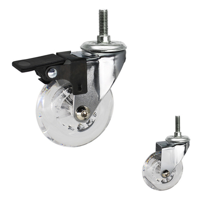 50mm Transparent Furniture Casters For Threaded Stem Chrome Painted Soft Castors Swivel With Lock