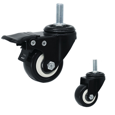 40mm Light Duty Casters Set Black PVC Swivel Threaded Stem Castors