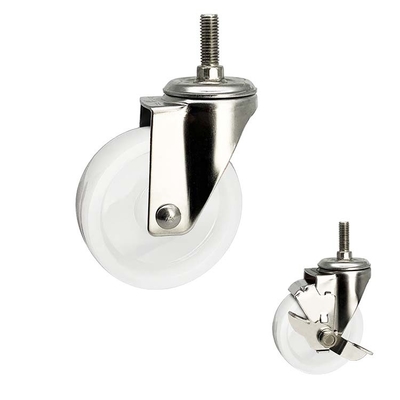 125mm SS Casters With Double Brake Threaded Stem White Nylon Casters OEM