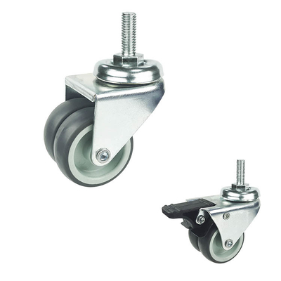 2 Inch Light Duty Casters TPR Soft 132LBS Threaded Stem Swivel Twin Wheel Casters Furniture