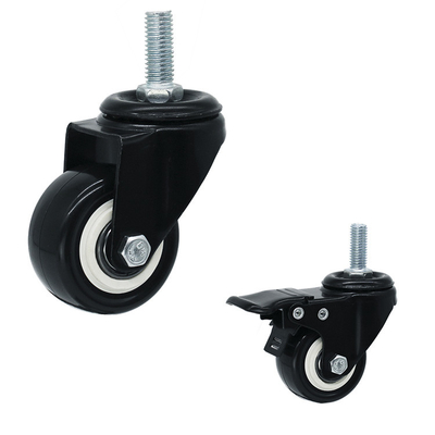 40mm Light Duty Casters Set Black PVC Swivel Threaded Stem Castors