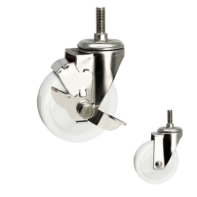 125mm SS Casters With Double Brake Threaded Stem White Nylon Casters OEM